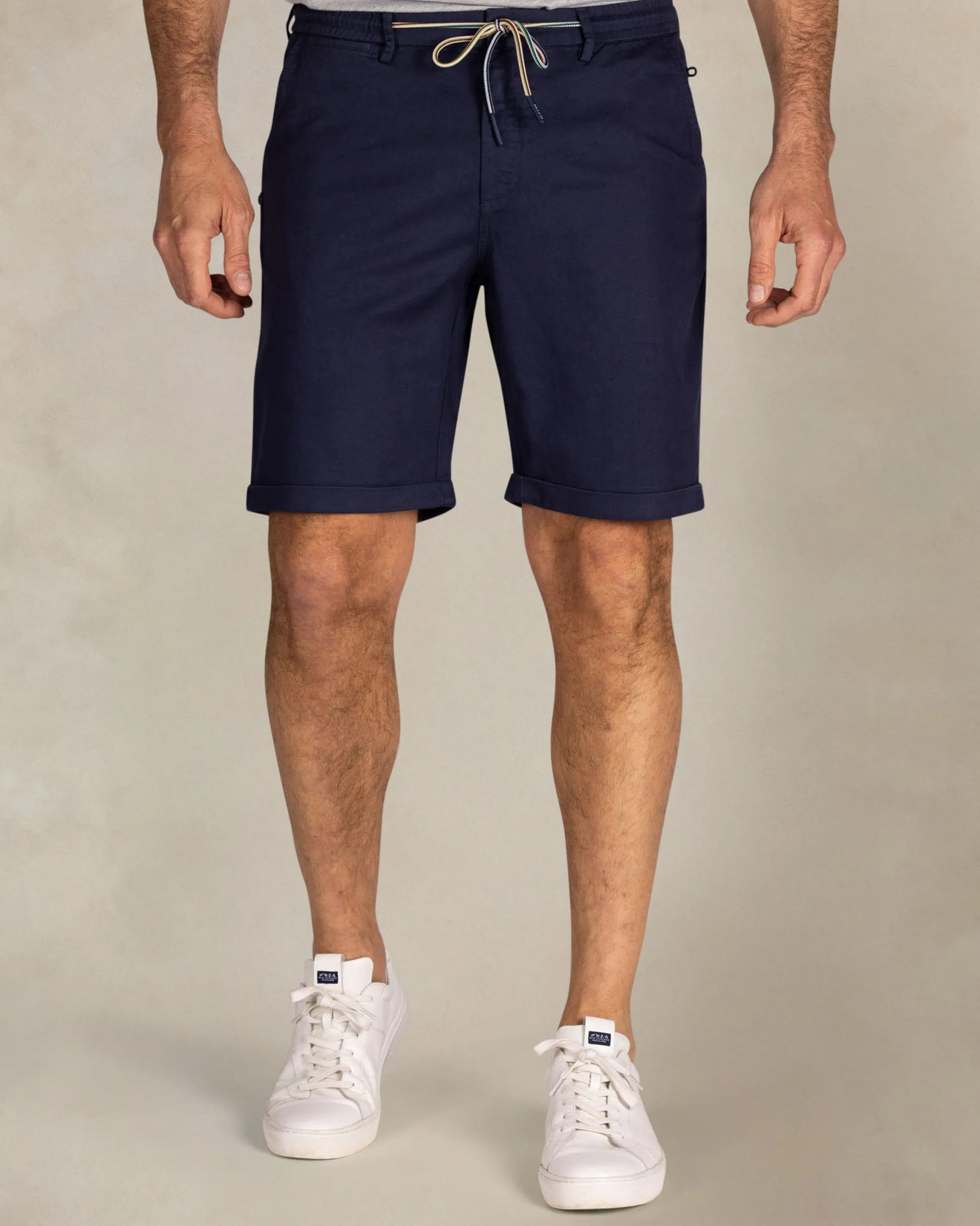 Navy linen chino shorts