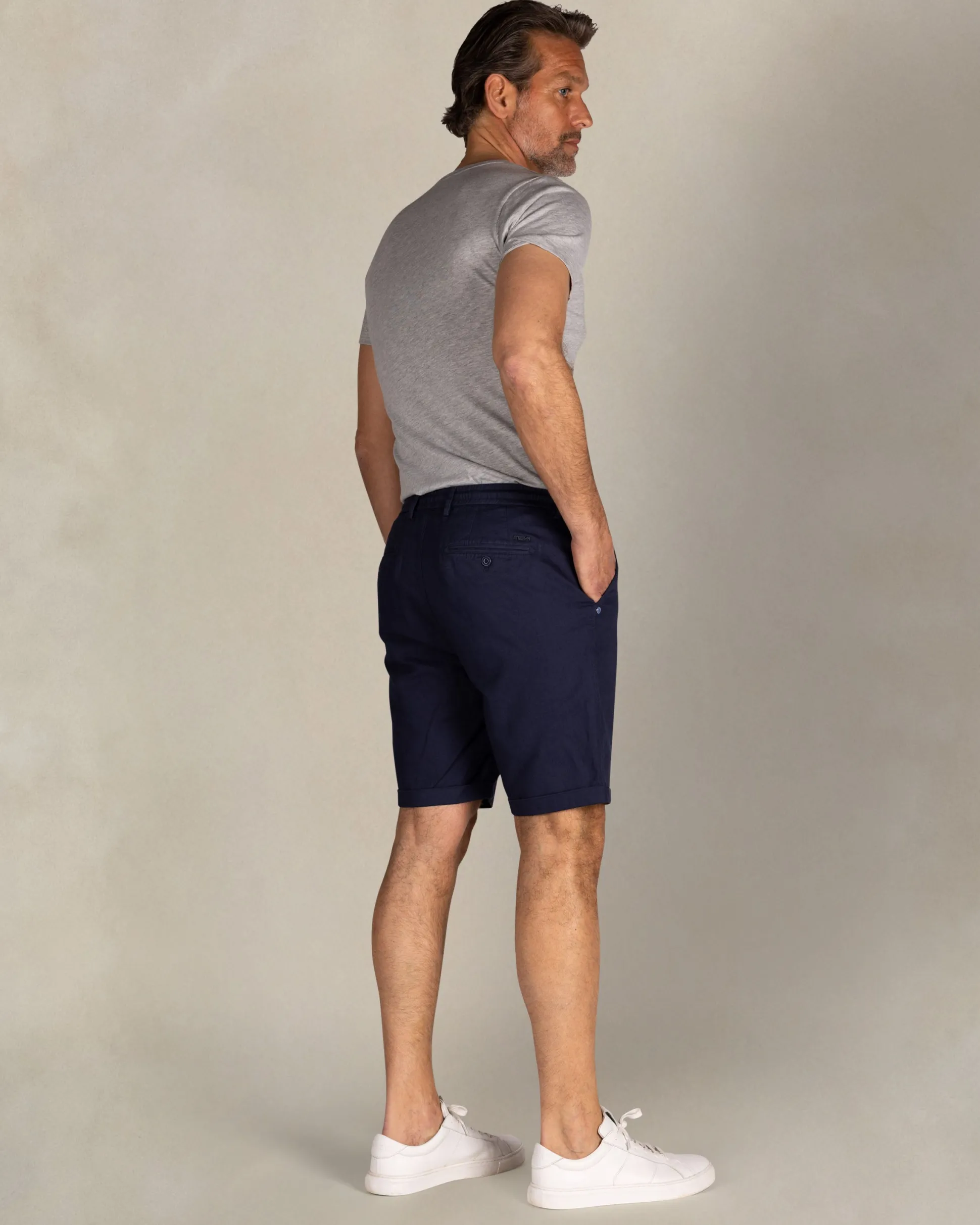 Navy linen chino shorts