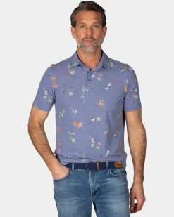 Navy polo shirt with leaf print