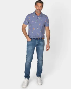Navy polo shirt with leaf print