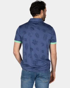 Navy polo shirt with leaf print