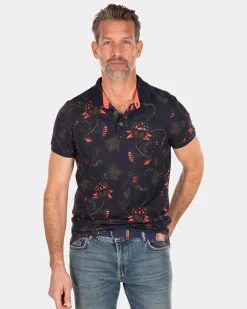 Navy polo with flower print - Traditional Navy