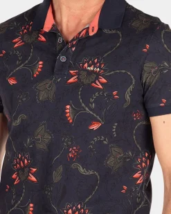 Navy polo with flower print - Traditional Navy