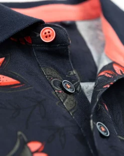 Navy polo with flower print - Traditional Navy