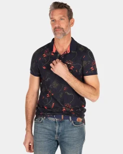 Navy polo with flower print - Traditional Navy