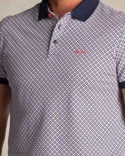 Navy polo with graphic print
