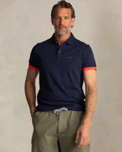Navy polo with leaf print