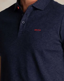 Navy polo with leaf print