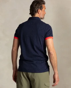 Navy polo with leaf print