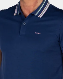Navy Polo with Striped Collar