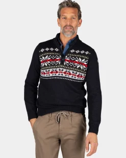 Navy pullover with knitted print - Winter Navy