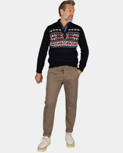 Navy pullover with knitted print - Winter Navy