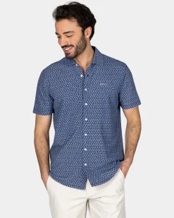 Navy Shirt with Small Pink Print