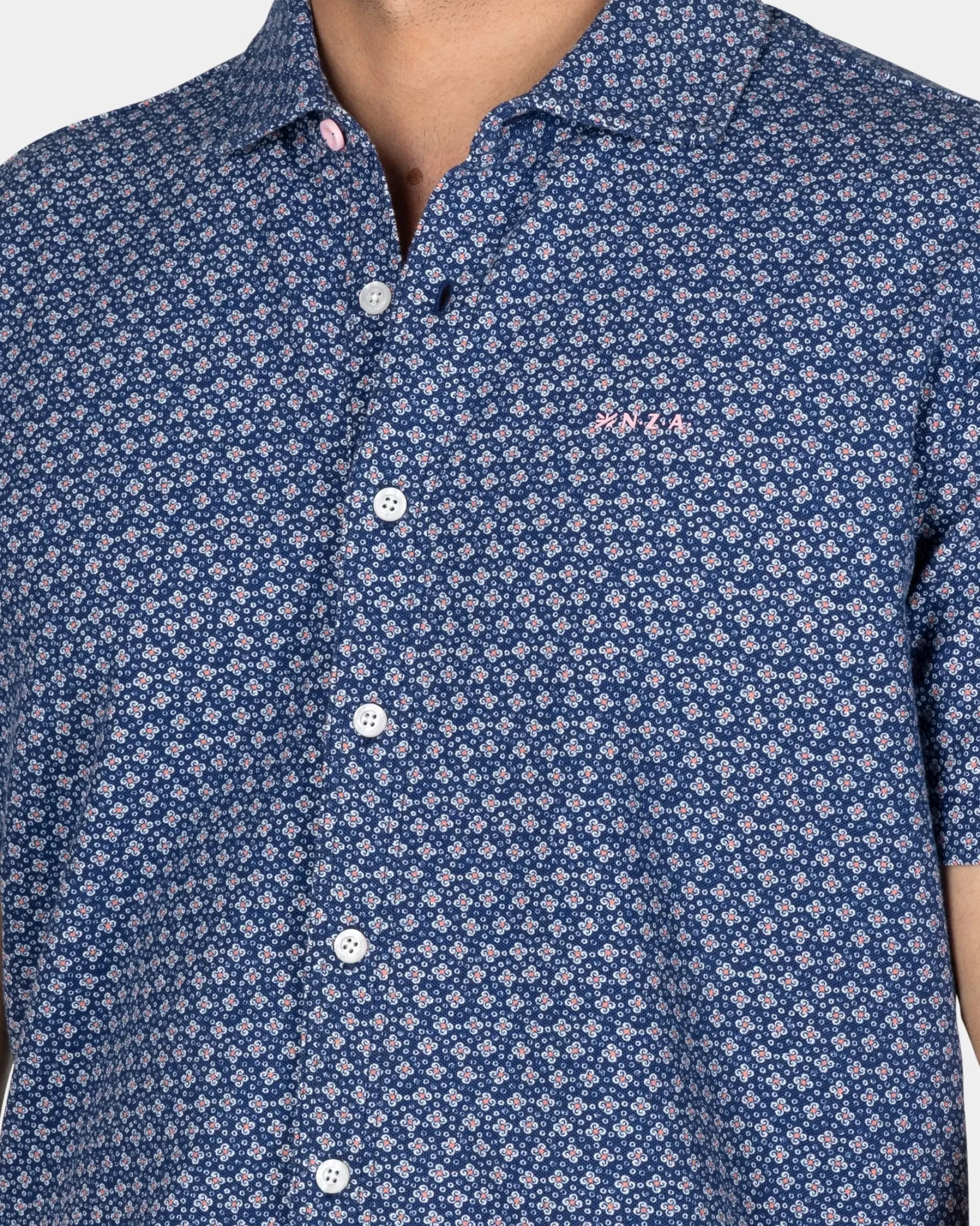 Navy Shirt with Small Pink Print