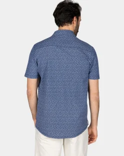 Navy Shirt with Small Pink Print