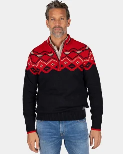 Navy sweater with red print - Reef Red