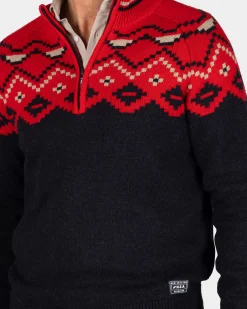 Navy sweater with red print - Reef Red