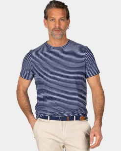 Navy T-Shirt with Small White Stripe