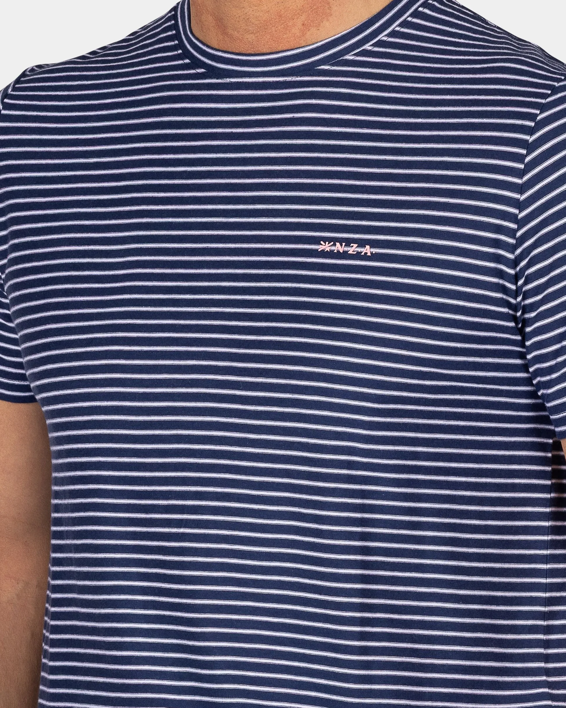 Navy T-Shirt with Small White Stripe