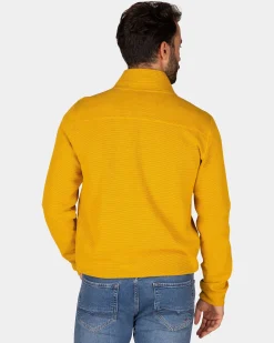 Ochre yellow cotton half-zip sweater - Warm Ocre