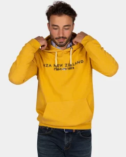 Ochre yellow hoodie with logo - Warm Ocre