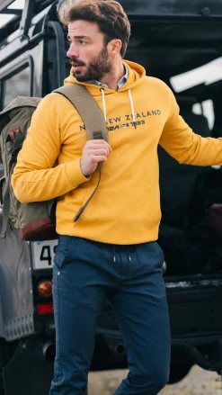 Ochre yellow hoodie with logo - Warm Ocre