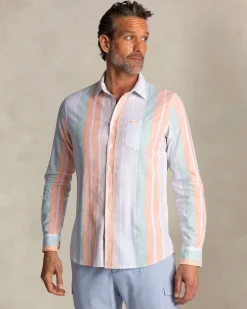 Orange and green striped linen shirt