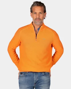 Orange basic pullover with half zipper