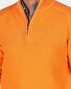 Orange basic pullover with half zipper