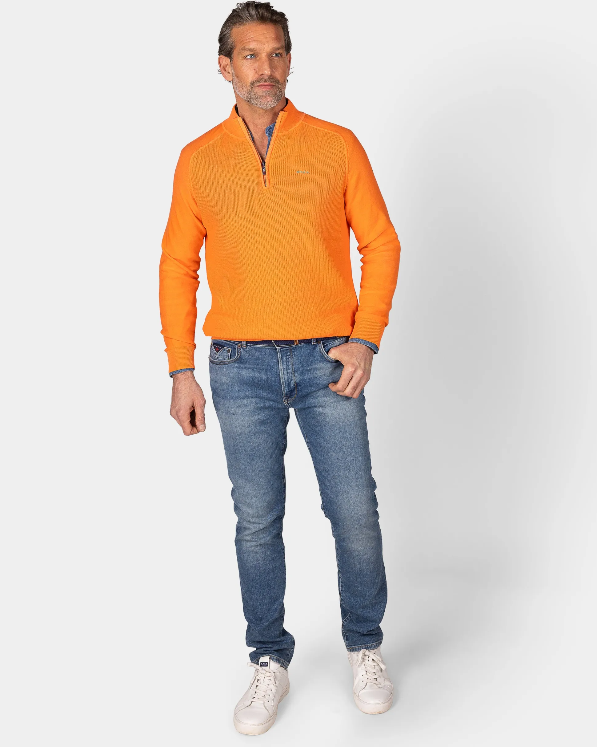 Orange basic pullover with half zipper
