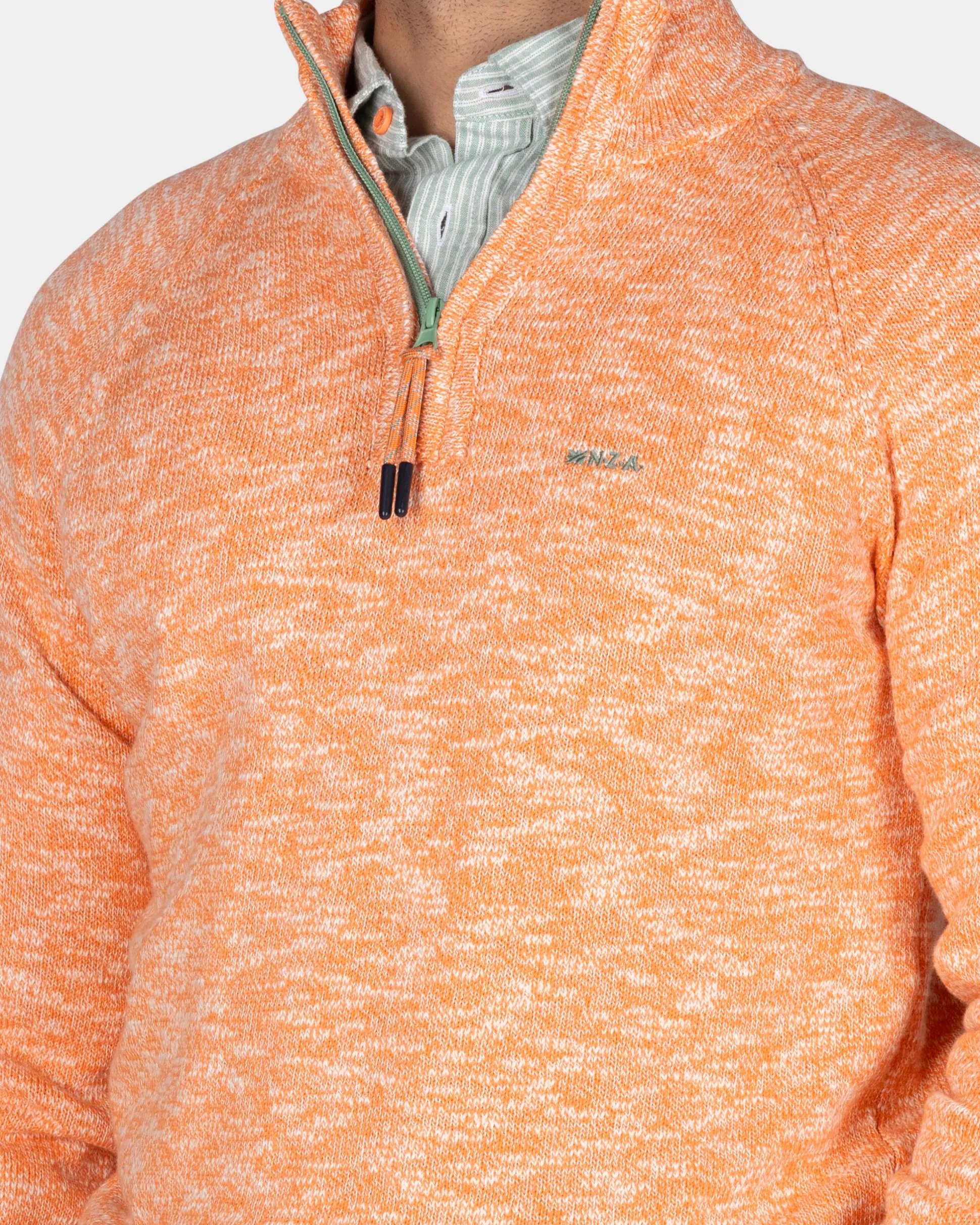 Orange cotton sweater with half zipper