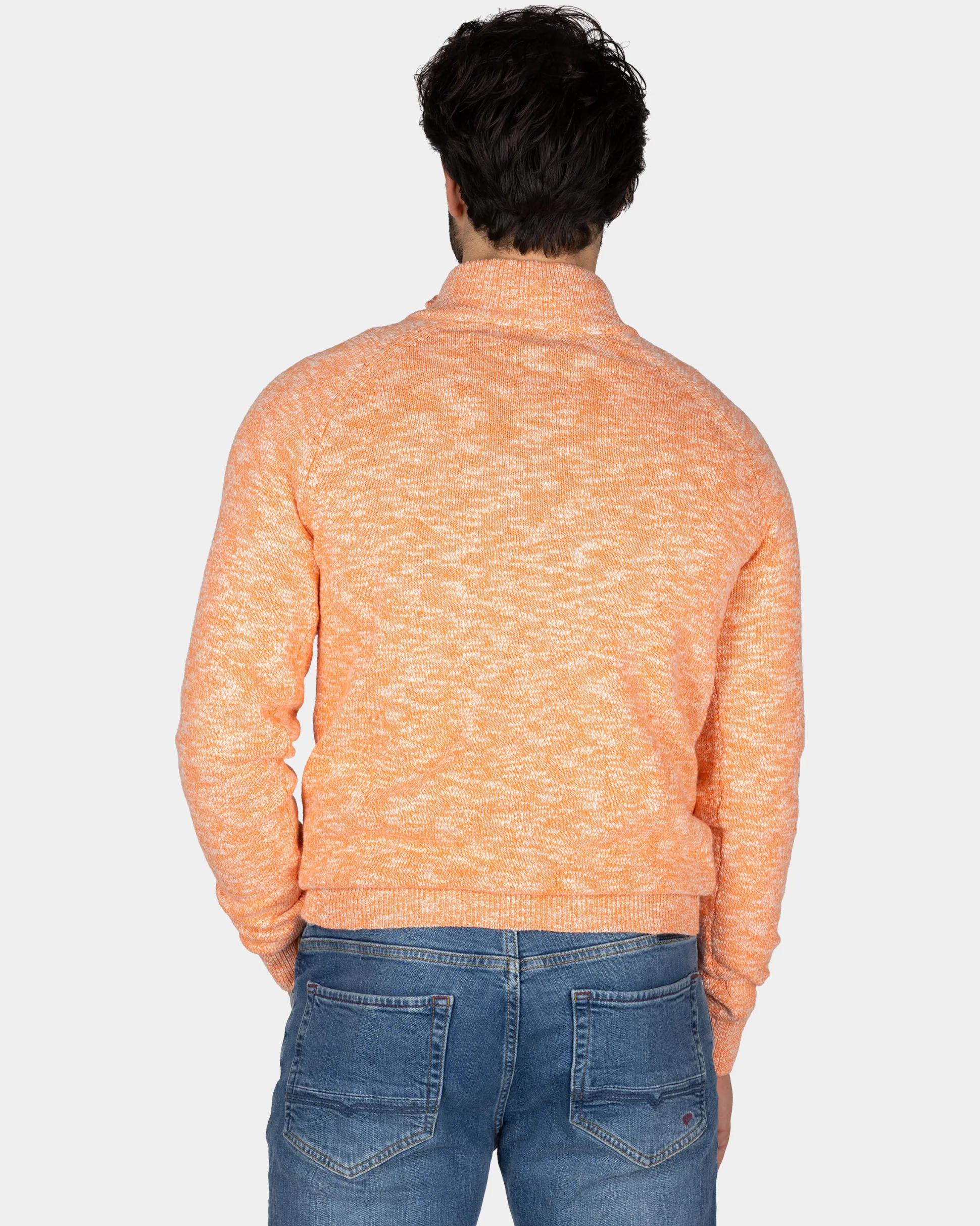 Orange cotton sweater with half zipper