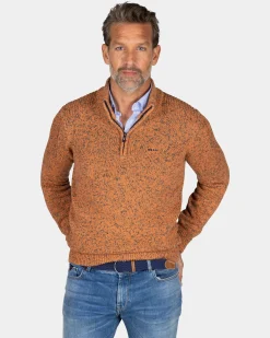 Orange knitted half-zip sweater - Almond Orange