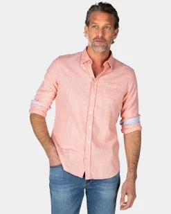 Orange linen shirt with stretch