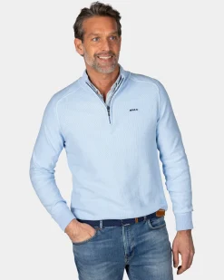 Pastel blue basic pullover with half zipper