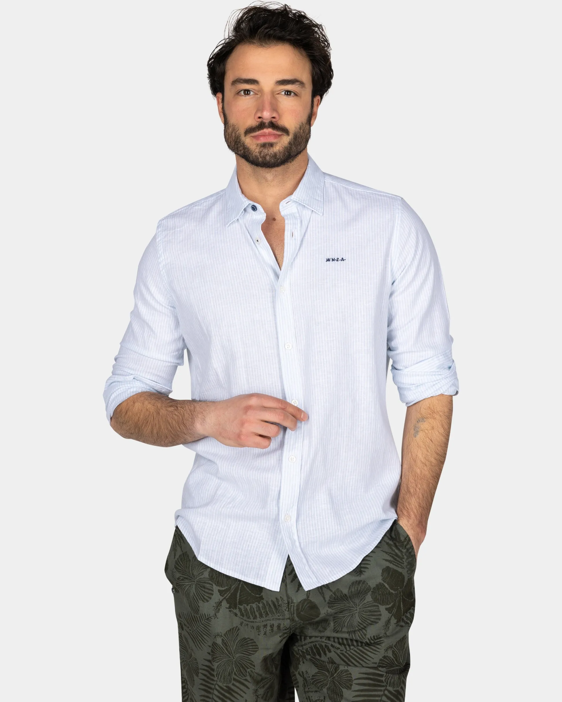 Pastel Blue Linen Shirt with Elastane
