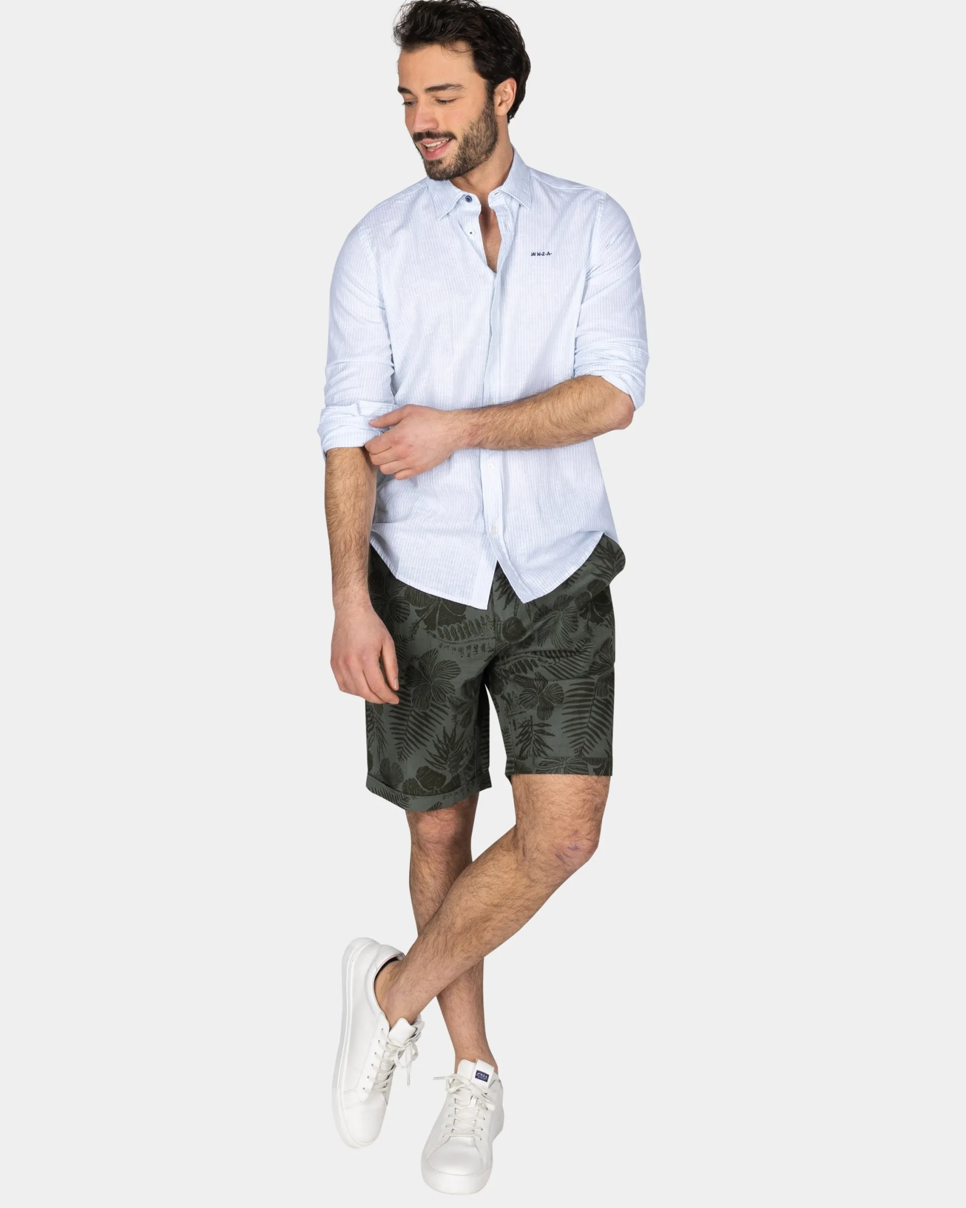 Pastel Blue Linen Shirt with Elastane