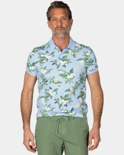 Pastel Blue Polo with Large Floral Print
