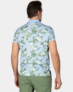 Pastel Blue Polo with Large Floral Print