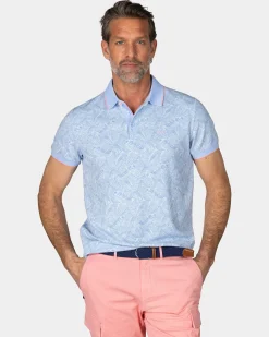 Pastel Blue Polo with Leaf Print
