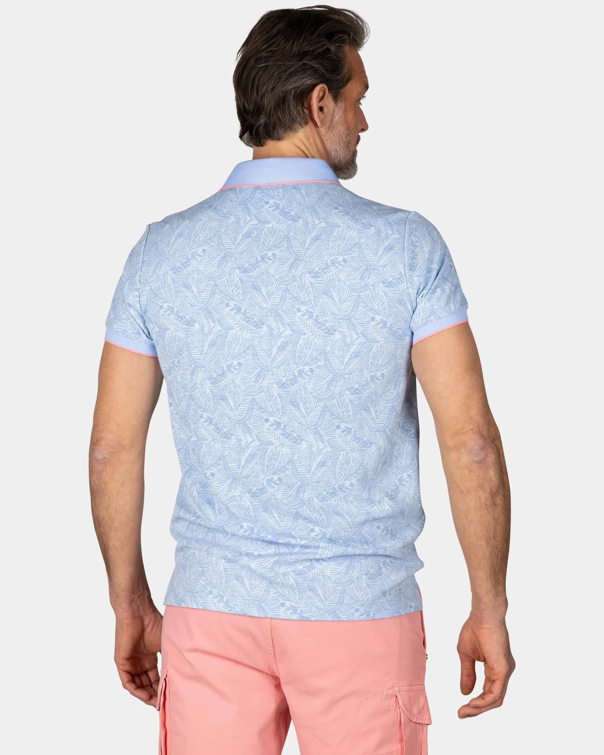 Pastel Blue Polo with Leaf Print