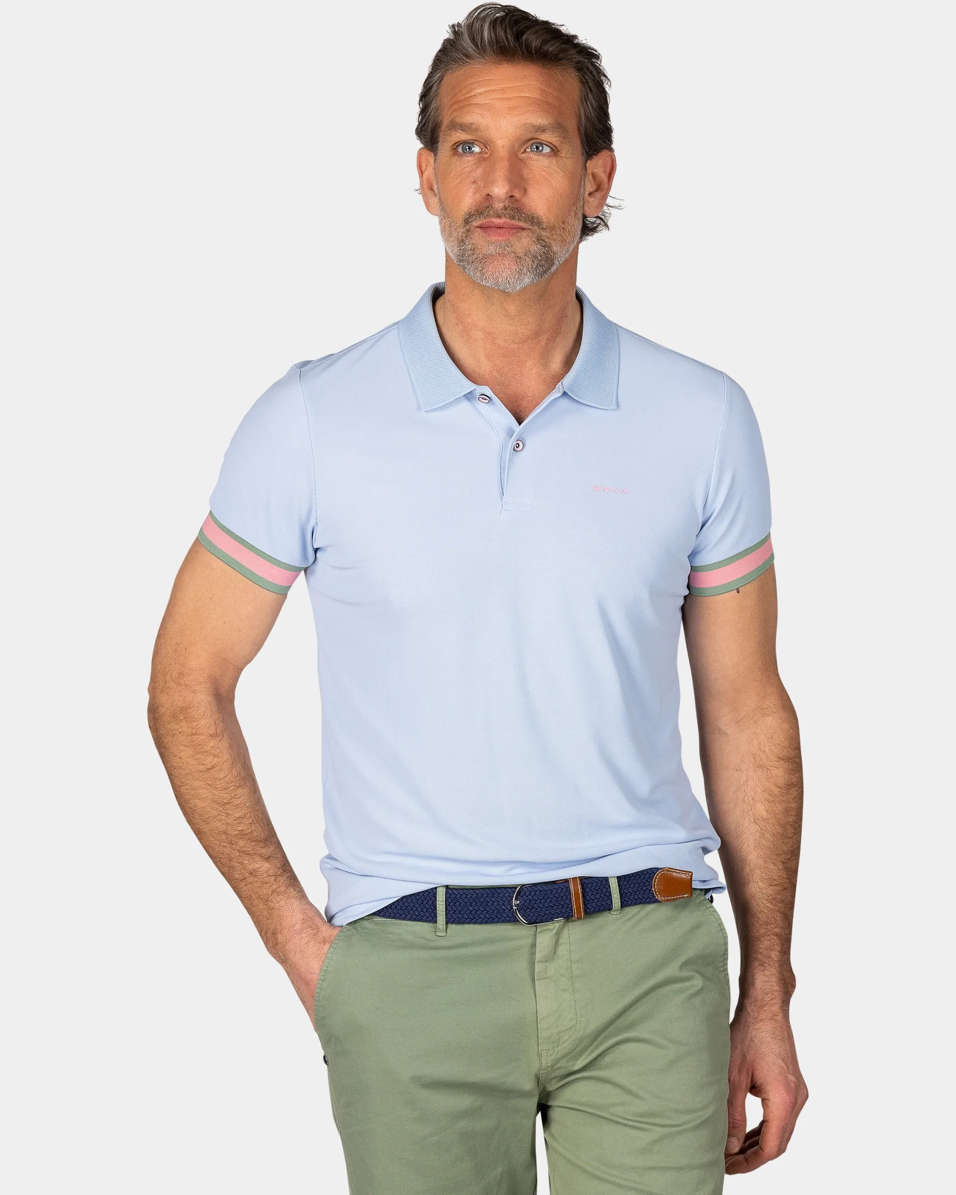 Pastel Blue Polo with Orange Details