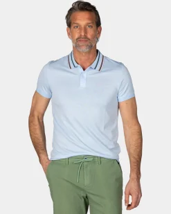 Pastel Blue Polo with Striped Collar