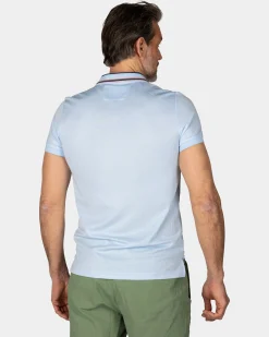 Pastel Blue Polo with Striped Collar