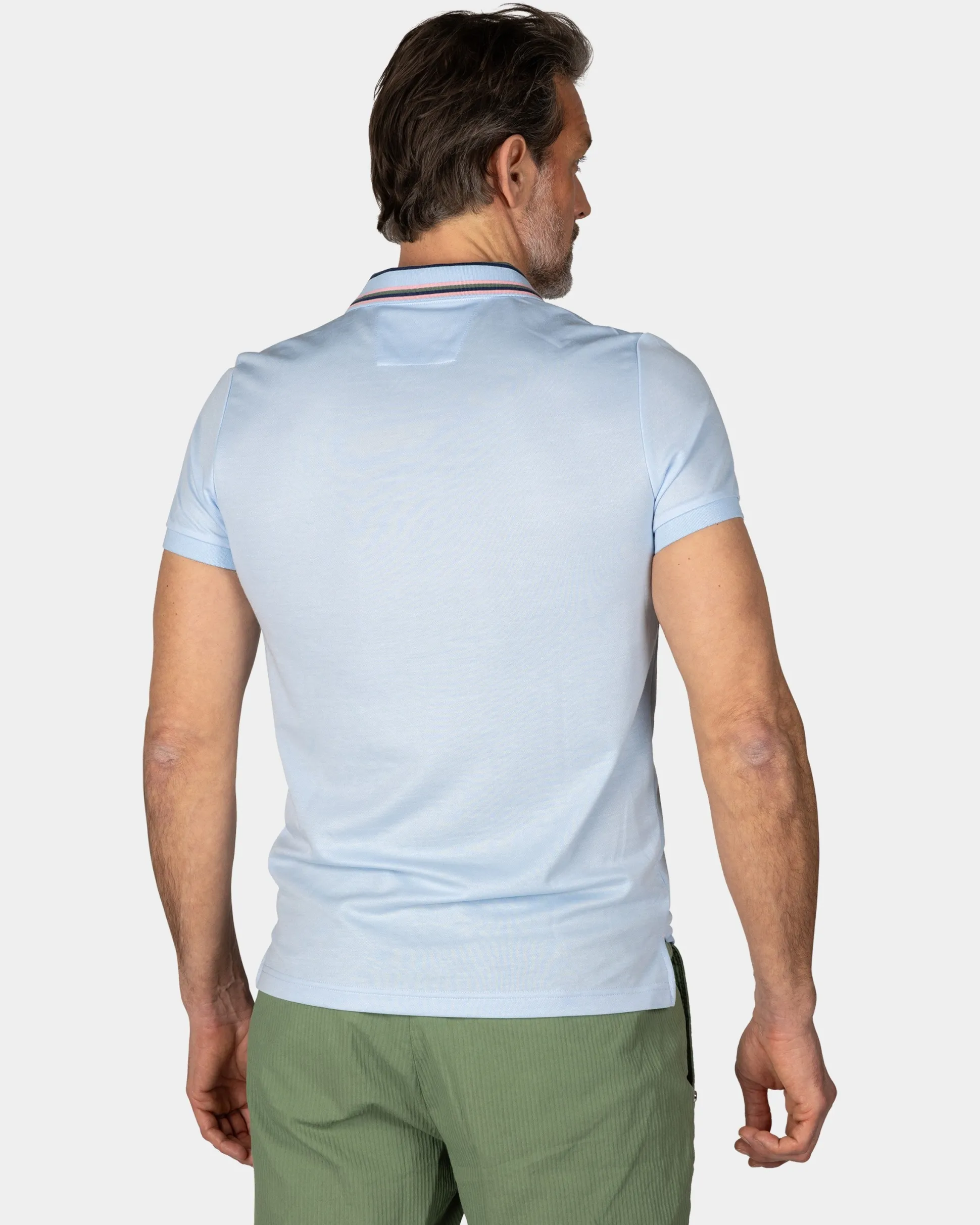 Pastel Blue Polo with Striped Collar