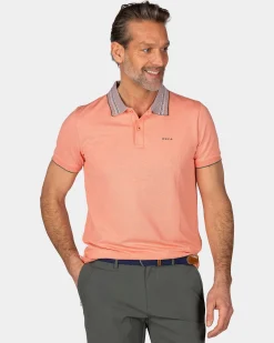 Pastel Orange Polo with Striped Collar