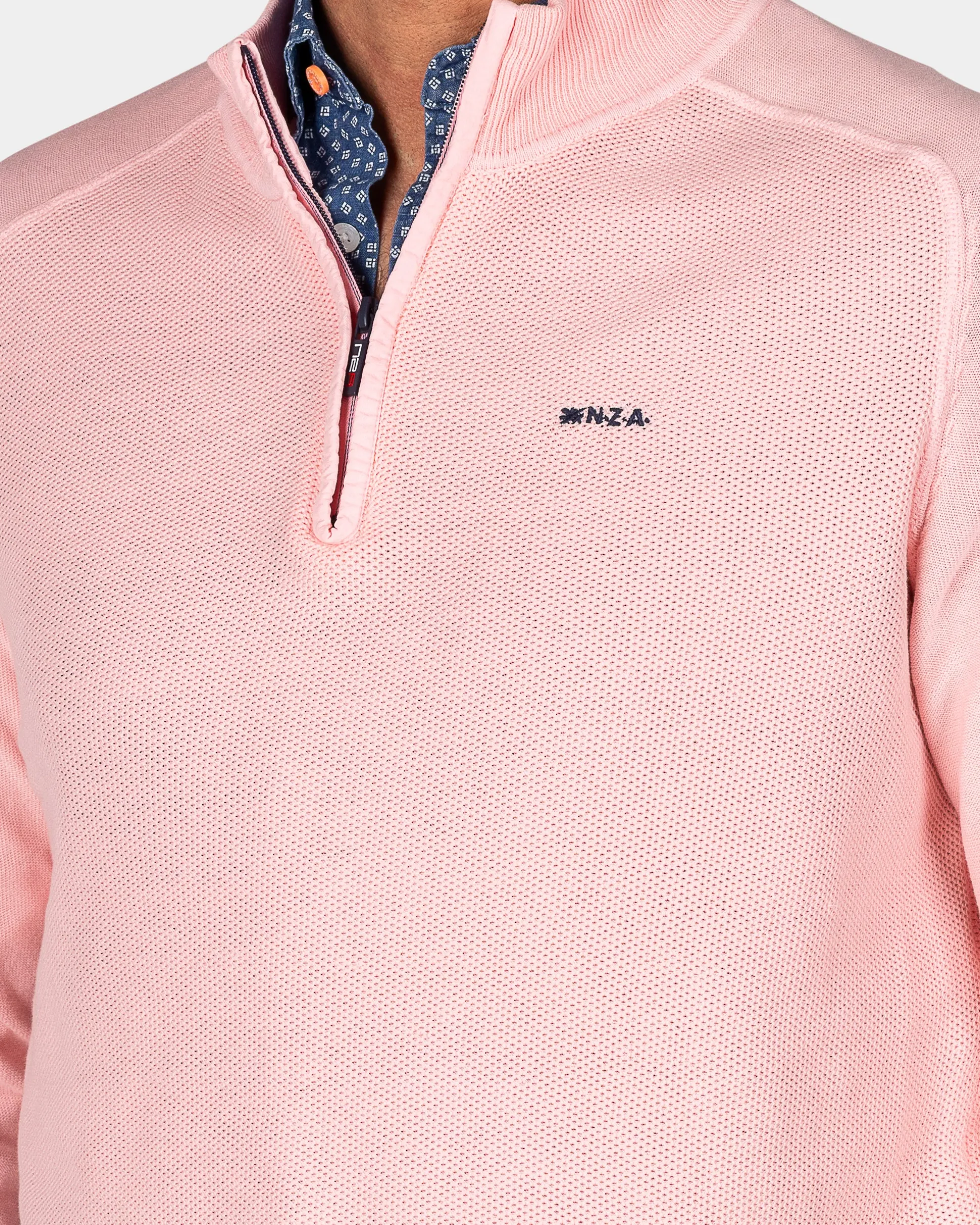 Pastel pink basic pullover with half zipper