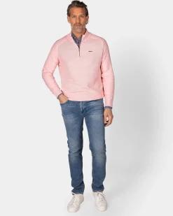 Pastel pink basic pullover with half zipper