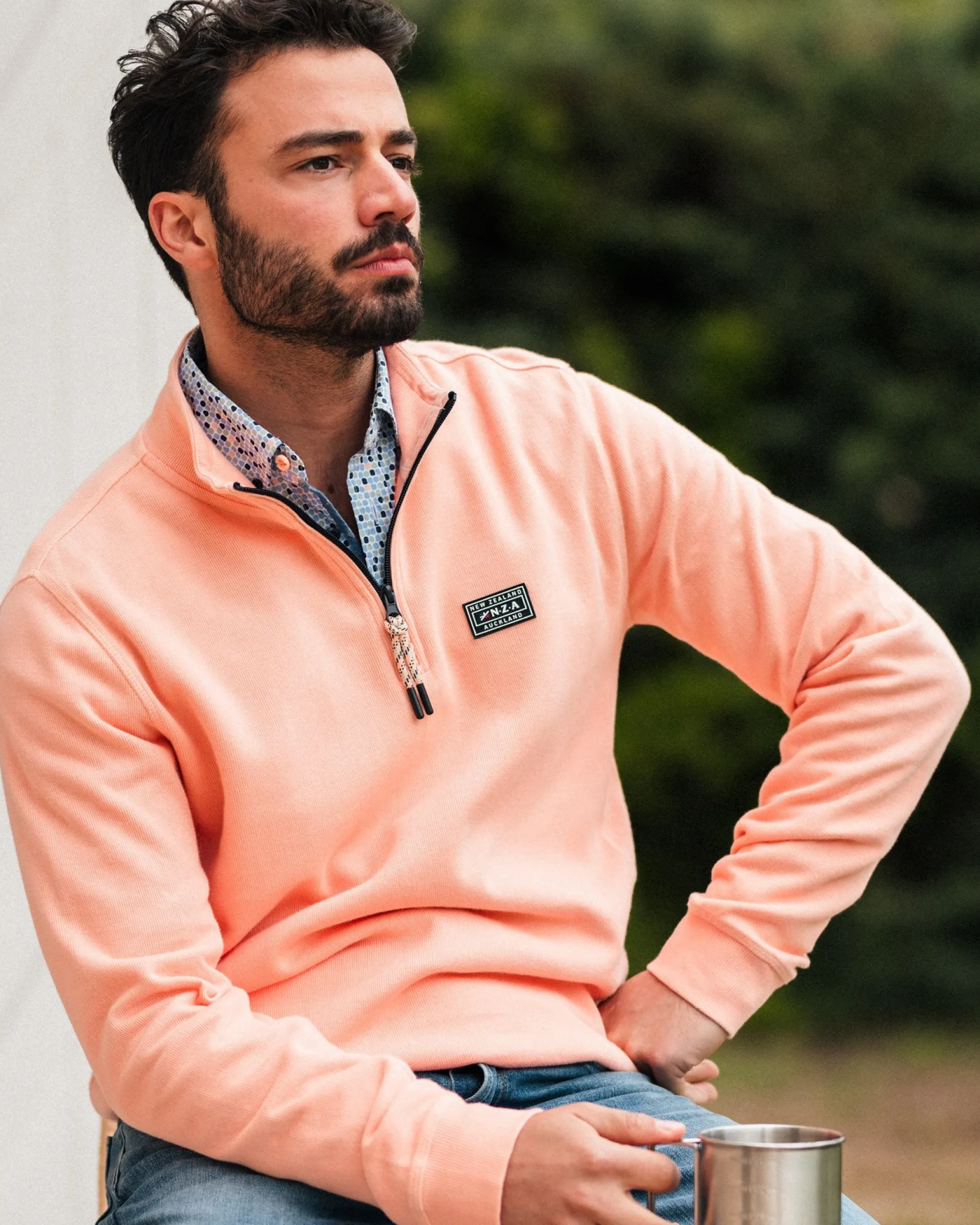 Peach pullover with half zip