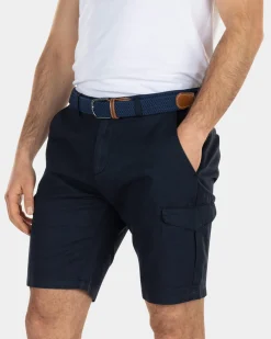Plain cargo shorts with linen - High Summer Navy
